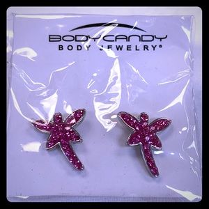 Pink Rhinestone Dragonfly Earrings